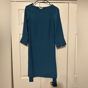 H&M Teal 3/4 Button Sleeve Tie Waist Shift Dress
